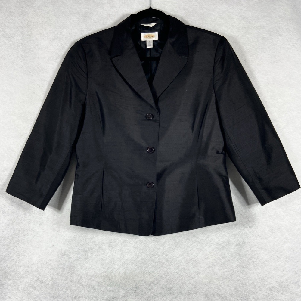 Vintage Talbots Jacket Women's 12 Black Long Sleeves 100% Silk